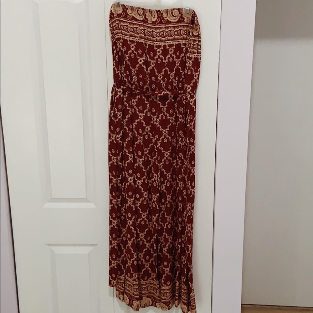 New York & Company Strapless Red Jumpsuit Large